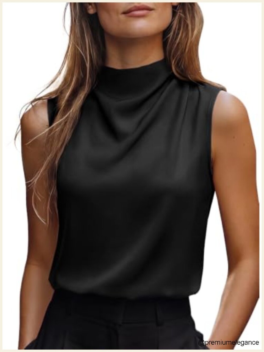 Sleeveless Mock Neck Tank Top Business Casual Womens Work Shirt Pleated